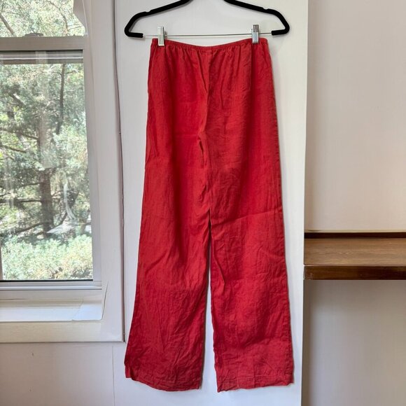 DONNI The Linen Simple Pants Wide Leg Pull on Trousers in Tomato Red - Picture 4 of 9